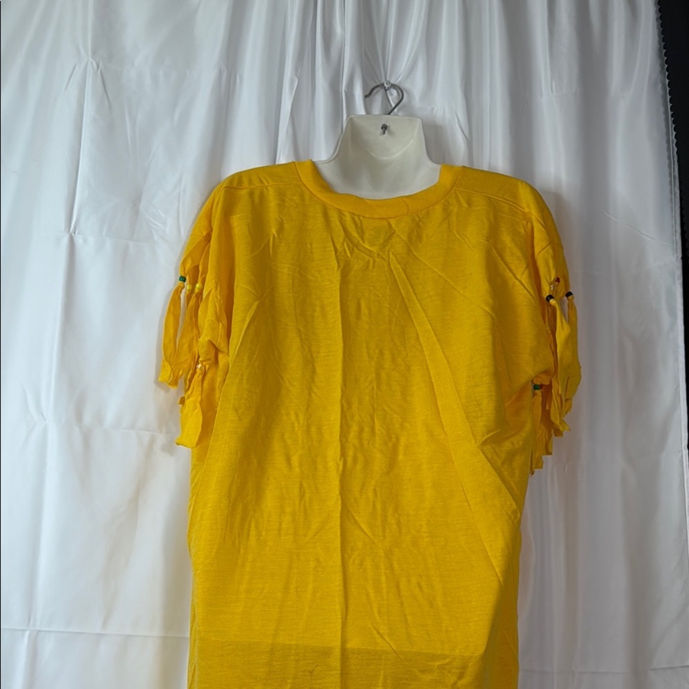 Caribbean Yellow Fringe Dress with Island Graphics - Picture 7 of 9